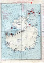 ASV Jūras spēku operācijas DEERFREEZE II Starptautiskā ģeofizikas gada Antarktikas pētījumu karte ar L. Slaucītāja atzīmēm.