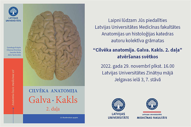LU Akadēmiskais apgāds izdevis grāmatu “CILVĒKA ANATOMIJA. Galva. Kakls. 2. daļa”