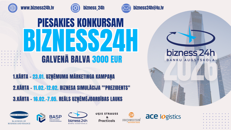 Konkurss “Bizness24H”LU Banku augstskolā 2026. Galvenā balva 3000 EUR