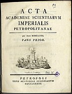 Pēterburgas Zinātņu akadēmijas rakstu krājuma sējuma titullapa