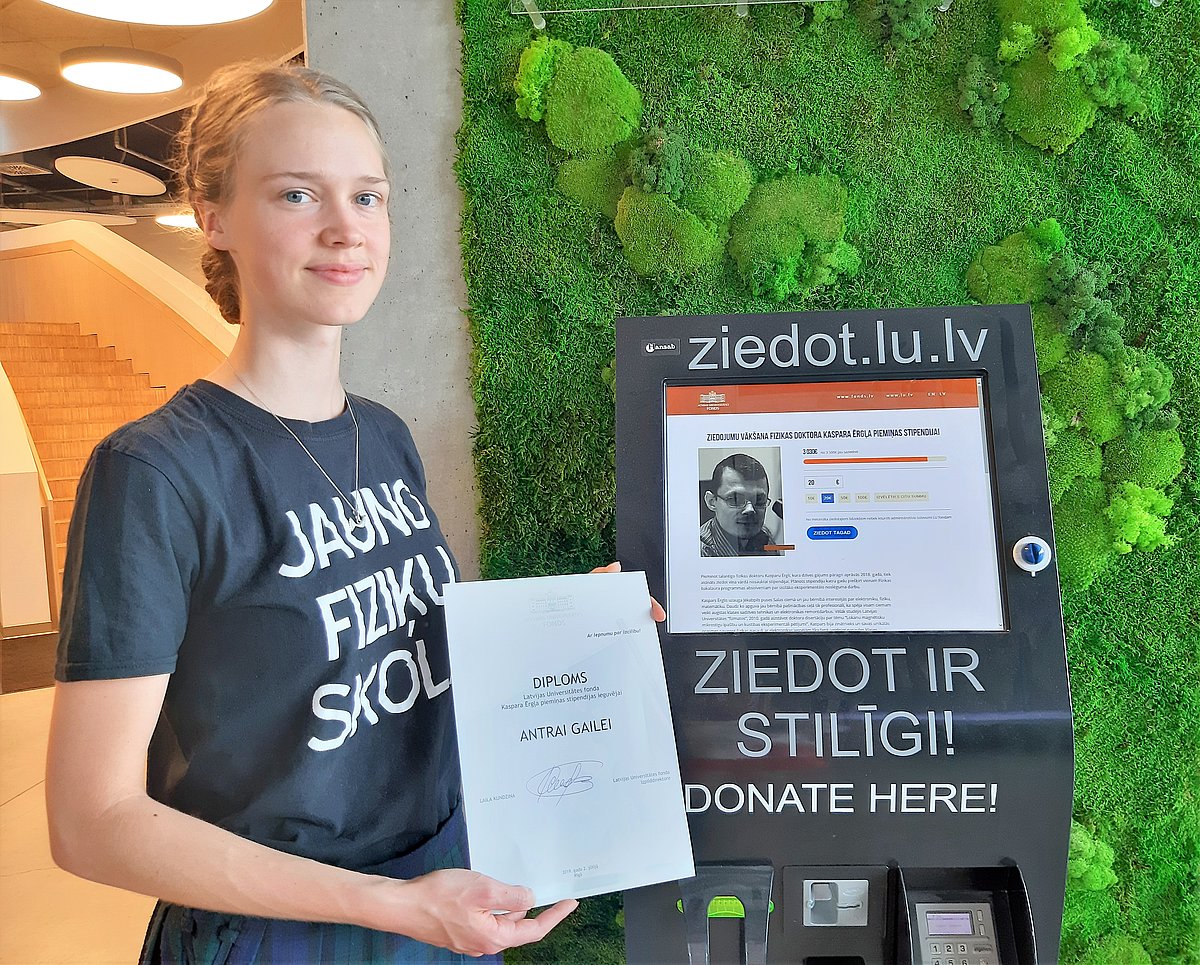 Antra Gaile – pirmās fizikas doktora Kaspara Ērgļa piemiņas stipendijas ieguvēja. Foto: LU fonds.