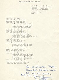 Ernesta Foldāta 1990. gadā sarakstītais dzejolis par dzīvi Venecuēlā (LU Muzeja arhīvs)