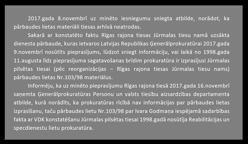 Publicēta informācija par Ivara Godmaņa sadarbības fakta ar VDK pazudušās tiesas lietas meklēšanu 