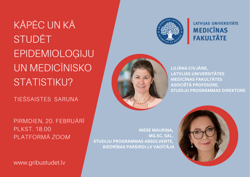 Studētgribētājus 20. februārī aicina uz tiešsaistes sarunu “Kāpēc studēt epidemioloģiju un medicīnisko statistiku?”