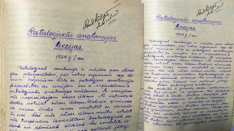 MĒNEŠA PRIEKŠMETS. 1929.gada studenta klade ar profesora Romana Adelheima lekciju pierakstiem