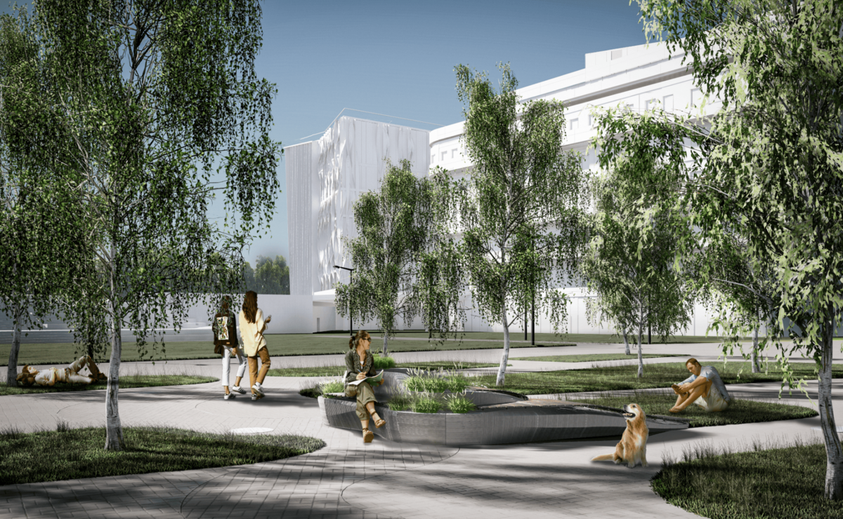 Rīgas Tehniskās universitātes un Latvijas Mākslas akadēmijas studentu komandas «4 AM» piedāvāta vides dizaina objekta ideja – ar koka dēlīšiem segts multifuncionāls 3D betona soliņš. Vizualizācija ar vides dizaina objekta ideja – ar koka dēlīšiem segts multifuncionāls 3D betona soliņš.