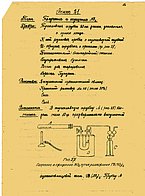 Laboratorijas darba “Slāpekļa dioksīda (NO2) iegūšana un sašķidrināšana” apraksta pirmā lapaspuse no Mečislava Centneršvēra veidotā ķīmijas praktikuma (LU Muzeja arhīvs)