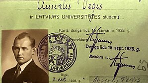 A. Veģa studenta karte. 1928. gads. Foto no LVVA. 7427.f., 1. apr., 6592. l., 59. lp.