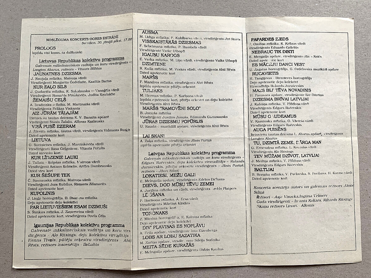 “Gaudeamus XI” noslēguma koncerta programma. 1991. gads. Foto: Paula Tomsone