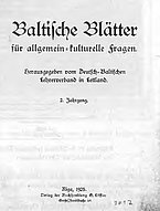 Žurnāla “Baltische Blätter für allgemein-kulturelle Fragen” vāks.  Šajā žurnālā publicēts Mēdera ziņojums par pērļu zvejas vēsturi Vidzemē un Igaunijā.  