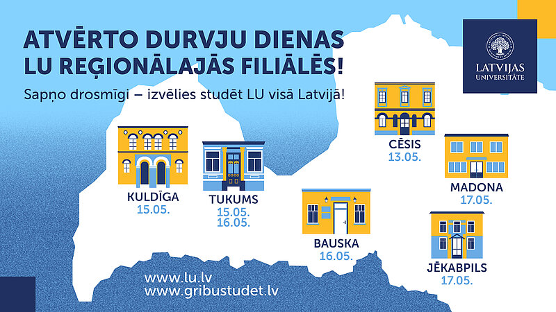 Latvijas Universitāte aicina uz Atvērto durvju dienām reģionālajās filiālēs visā Latvijā