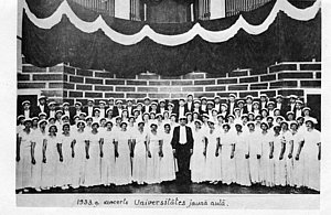 Dziesmuvaras koncerts Universitātes jaunajā aulā, 1935. gada 28. septembris (kopija, LUM krājums)