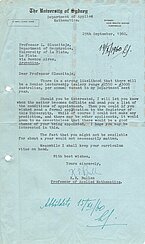 Vēstule L. Slaucītājam par iespējām pāriet no Laplatas Universitātes uz Sidnejas Universitāti. 1960. g., ar L. Slaucītāja atzīmēm.