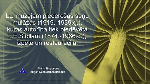 22. martā LU 80. starptautiskajā zinātniskajā konferencē LU Muzeja sekcijas sēdē “Dabas atklāšana” restaurators Māris Jēkabsons uzstājās ar ziņojumu “LU Muzejam piederošās sēņu mulāžas (1919. – 1939.g.), kuras autorība tiek piedēvēta F. E. Štollam (1974.- 1966.g.), izpēte un restaurācija”, kur stāstīja par mulāžas atjaunošanas gaitu, ko bagātīgi papildināja prezentācijas ilustrācijas. 22. martā LU 80. starptautiskajā zinātniskajā konferencē LU Muzeja sekcijas sēdē “Dabas atklāšana” restaurators Māris Jēkabsons uzstājās ar ziņojumu “LU Muzejam piederošās sēņu mulāžas (1919. – 1939.g.), kuras autorība tiek piedēvēta F. E. Štollam (1974.- 1966.g.), izpēte un restaurācija”, kur stāstīja par mulāžas atjaunošanas gaitu, ko bagātīgi papildināja prezentācijas ilustrācijas.