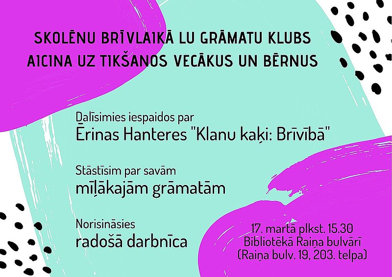 Skolēnu brīvlaikā LU Grāmatu klubs aicina uz tikšanos vecākus un bērnus