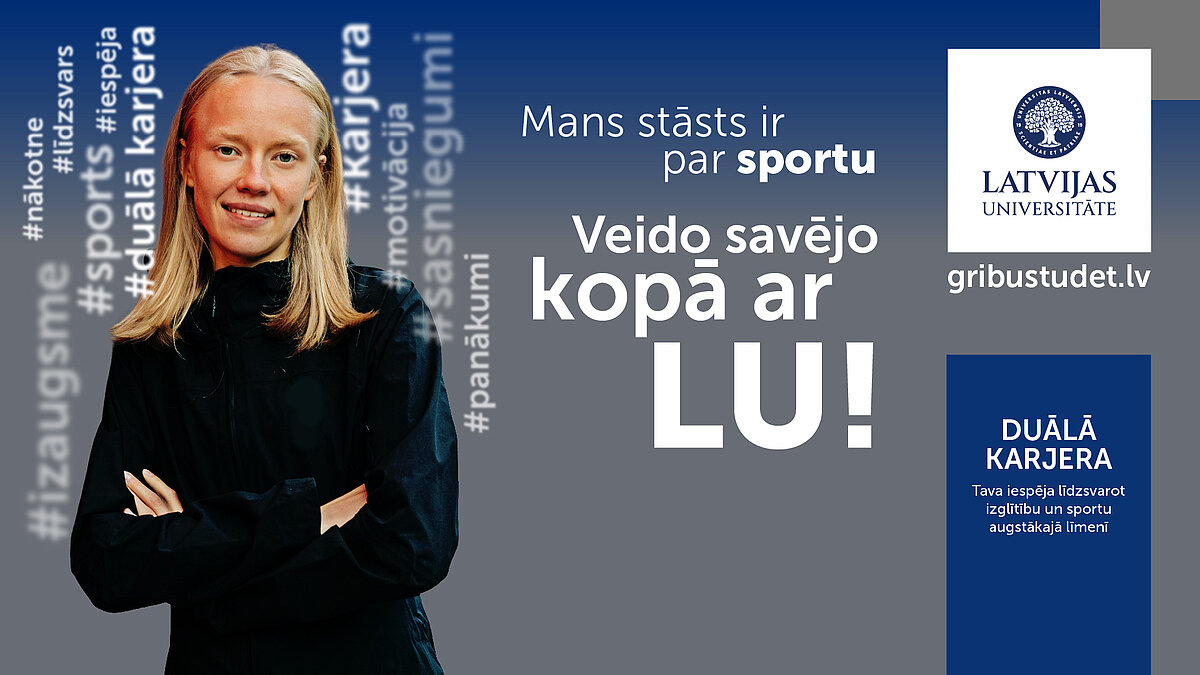 Reklāmas plakāts par duālo karjeru Latvijas Universitātē