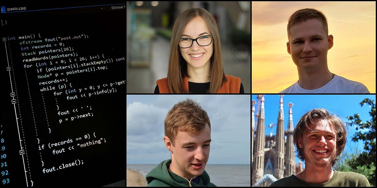 Izcilības stipendijas bioinformātikā ieguvēji 2019./2020. akad. gadā – Marija Samoviča, Ņikita Zrelovs, Rihards Saksis un Raimonds Reščenko.