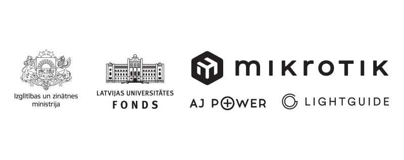 logotipi – Izglītības un zinātnes ministrija, Latvijas Universitātes fonds, Mikrotik, AJ Power, Lightguide