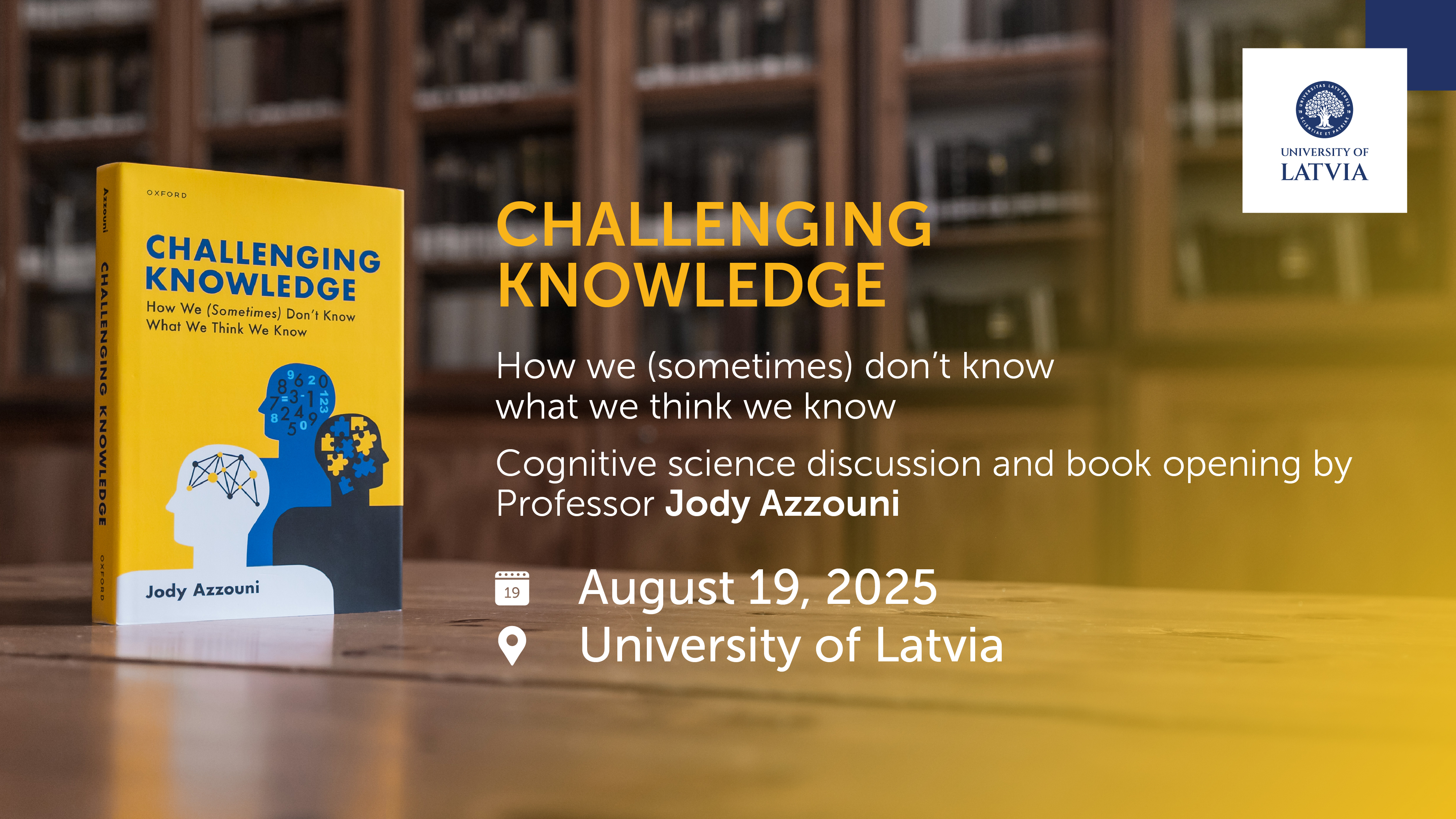 The book titled "Challenging Knowledge" on a table. The text provides information about the event “Challenging Knowledge”.