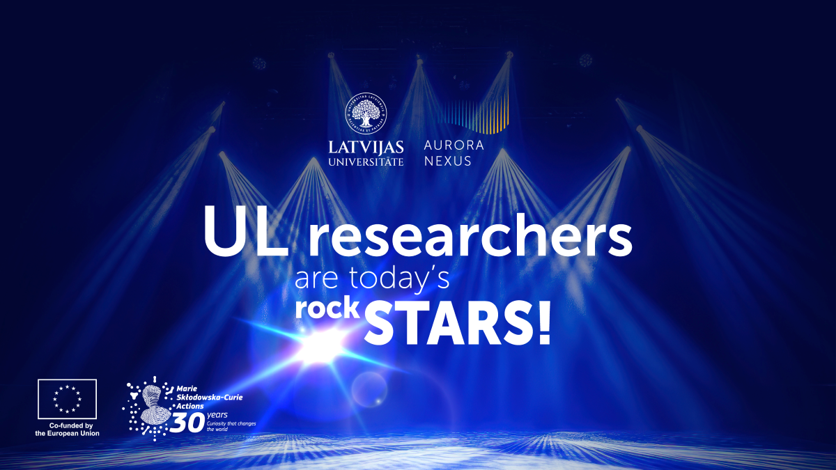 Blue promotional graphic with stage spotlights and the slogan “UL researchers are today’s rock STARS!”.