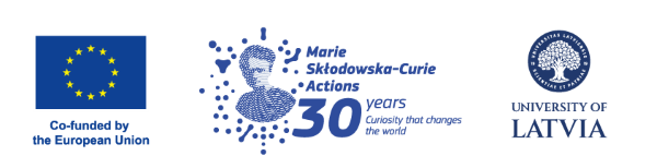 Logos of the European Union, Marie Skłodowska-Curie Actions 30th anniversary, and the University of Latvia.